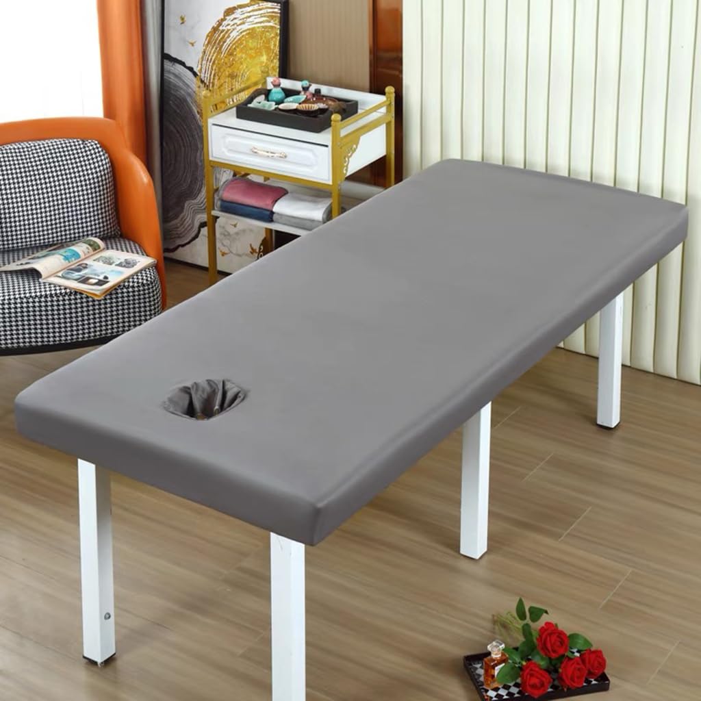 Biały, 190 cm x 75 cm, prostokątny pokrowiec na stół do masażu, wodoodporny pokrowiec na prześcieradło do spa, elastyczny sznurek, krawędź, owijka, wymienny ochraniacz (szary, 190 cm x 75 cm)