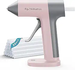 Tilswall Conjunto de pistola e bastões de cola quente sem fio, pré-aquecimento rápido 30s, mini pistola de cola quente recarregável com USB-C com 20 bastões de cola, desligamento automático, compacta