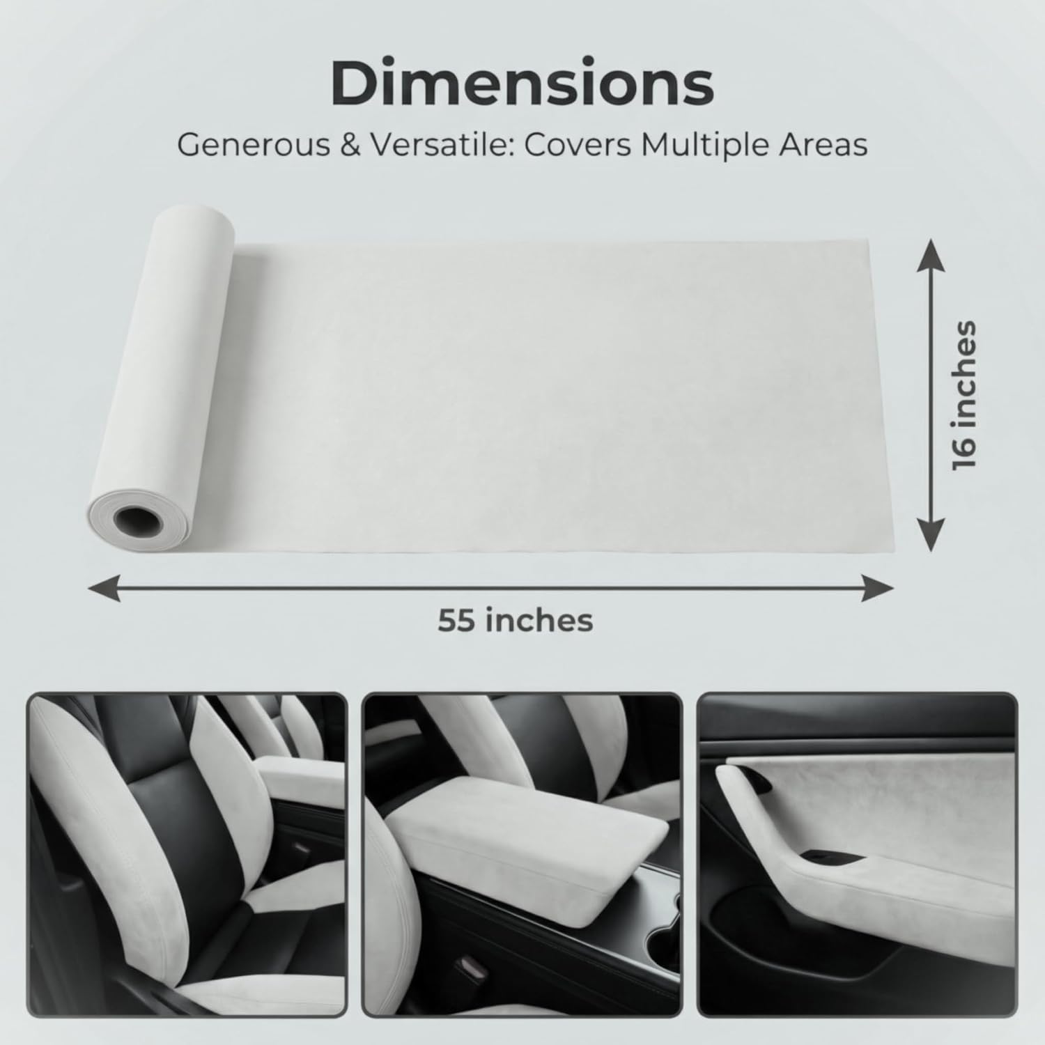 Suede Fabric Wrap - Self Adhesive Film Sticker 16 x 55 Inches Silky Decal Sheet for Car Interior Furniture Upholstery DIY Elastic Stretch Peel and Stick White