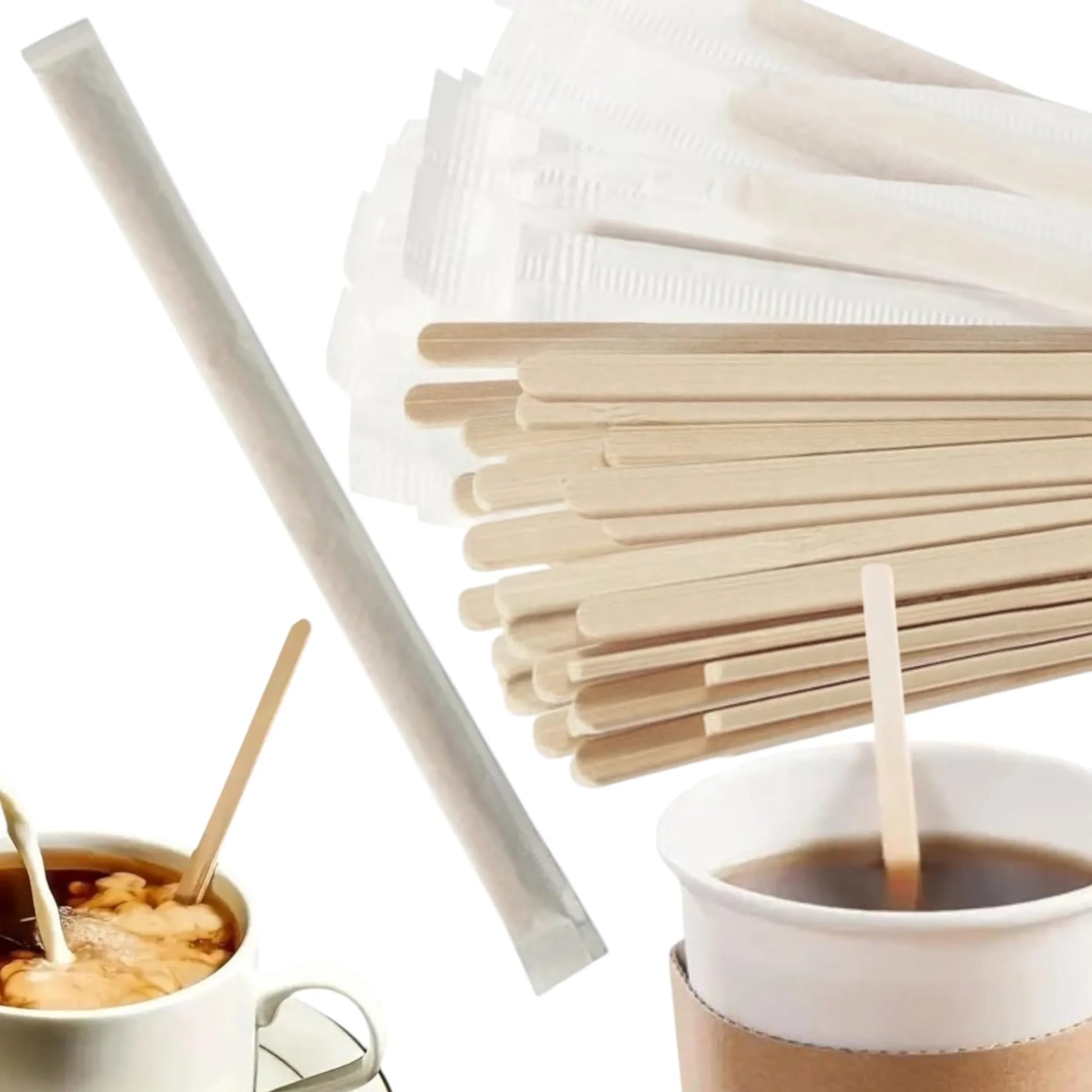 Bacchette da caffè in legno, 14 cm, 500 pezzi, biodegradabili, stabili e per alimenti, confezione ecologica e senza plastica