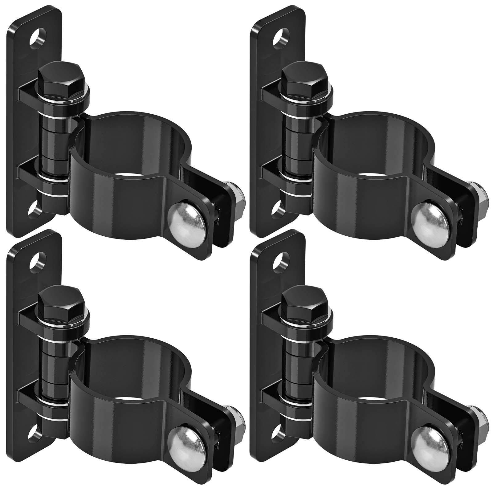 Insaga Gate Hinges Heavy Duty Carbon Steel Chain Link Fence Parts Electroplated Finish, Removable Bolts for Wall Mount, Fits 2-3/8'' Outer Diameter Pipes/Posts for Farm, Fence Gate (4Pack, Black)
