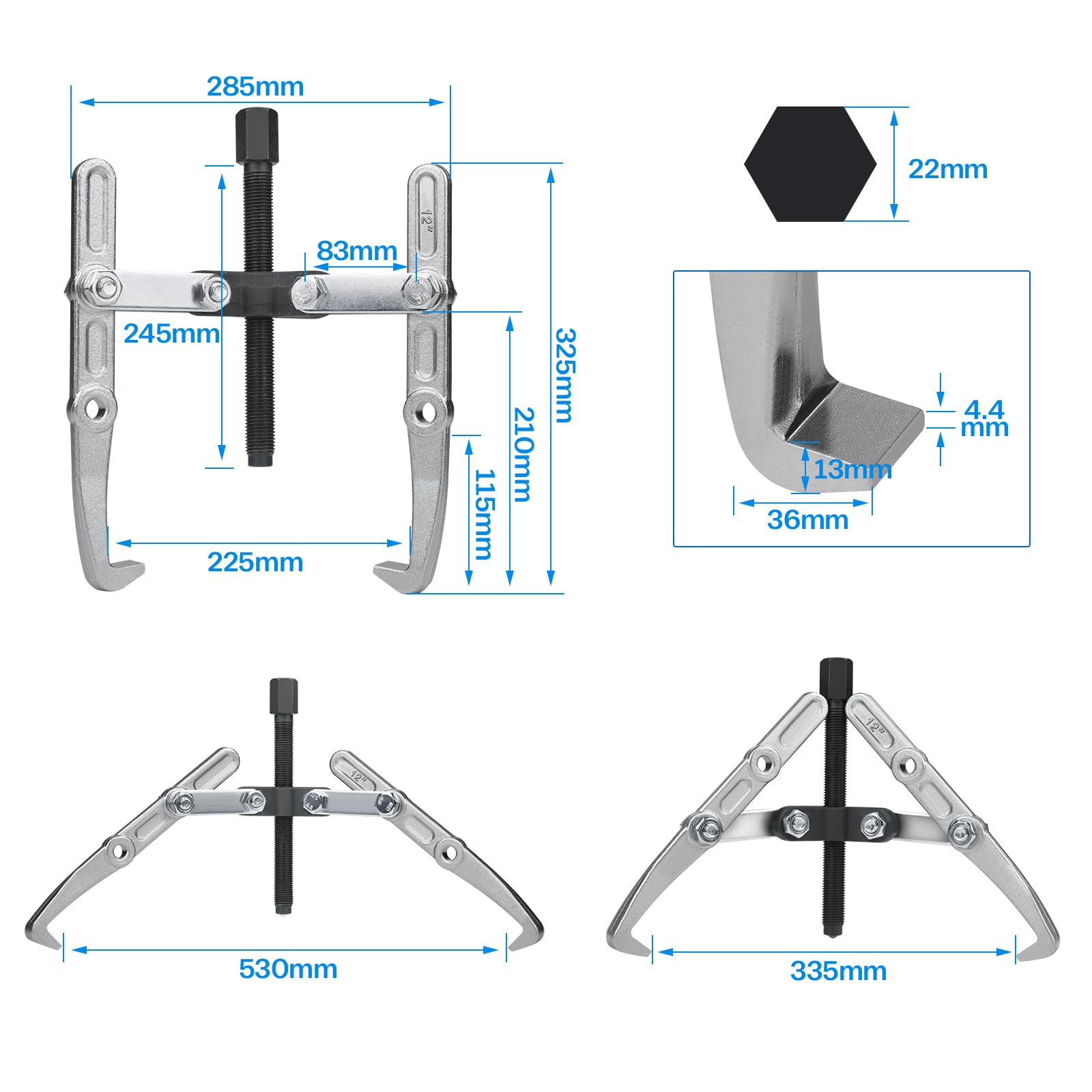 XIIW Extracteur de Roulements à 2/3 Mâchoires Int./Ext. 12" (50-300mm) | Arrache Roulement, Jeu d'Extracteurs Parallèle Griffes Réglable, Outil d'extraction pour Roue Engrenage Volant Moteur Rotor