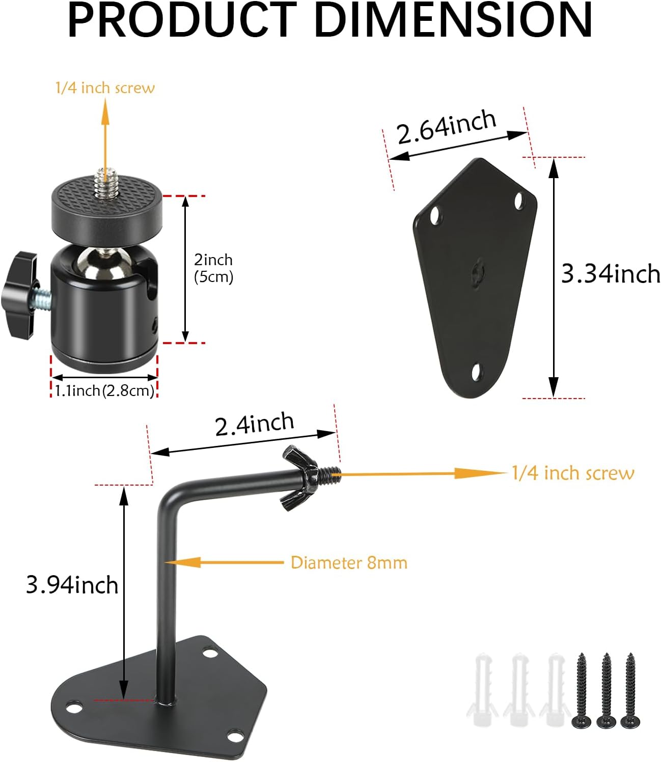 4 Pack Camera Wall Mount Bracket, Metal Security Camera Mount with Universal1/4-20 Threaded, 360°Adjustable Cameras Holder for Solar Panel Monitor Speaker Surveillance