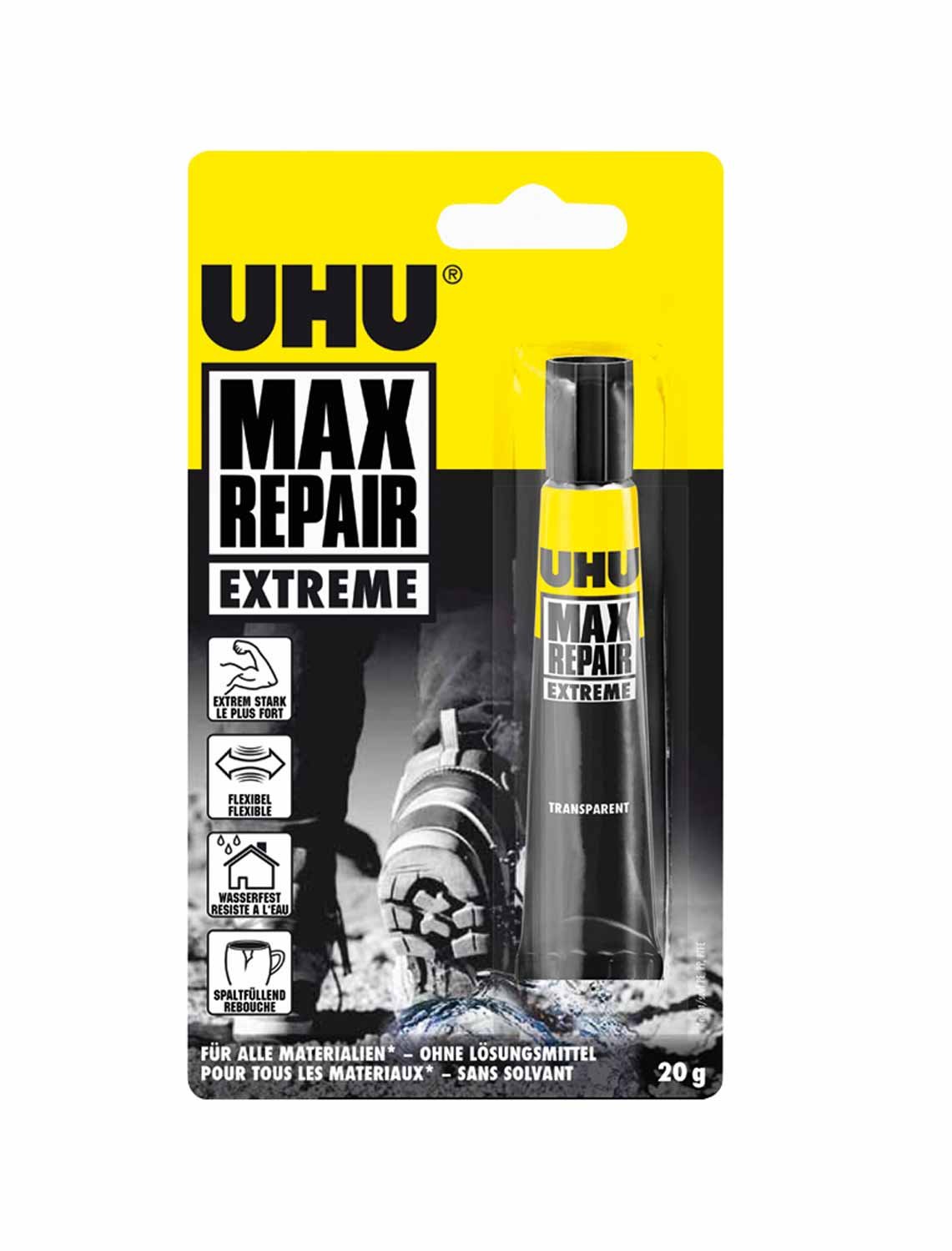 UHU45820 Max Repair Extreme Extra Strong and Universal Repair Glue for Almost All Indoor and Outdoor Repairs, Transparent, 20 g
