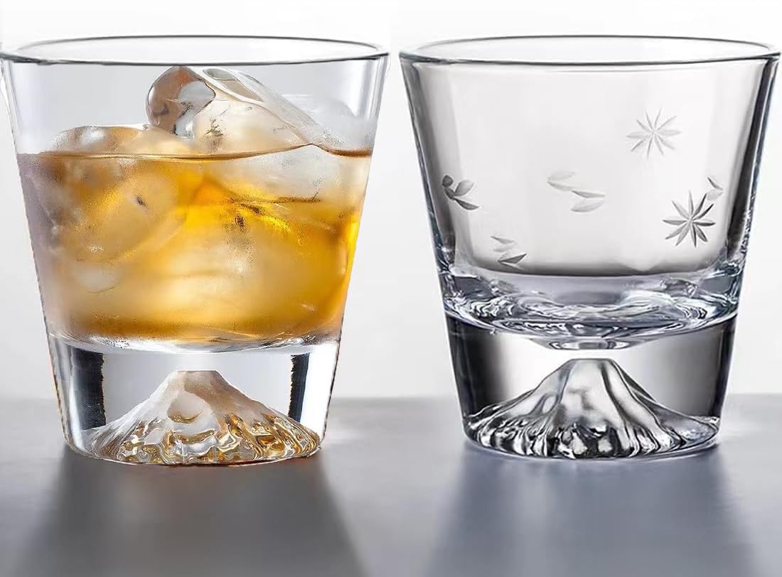 Batone 富士山グラス 270ml 桜切子 ロックグラス 夫婦ペア セット 高級 職人手作り 桐箱入り 日本酒 ビール ウイスキー グラス おしゃれ 切子グラスお祝い 結婚祝い 還暦祝い プレゼント ギフト 贈答品 人気 (2個セット)