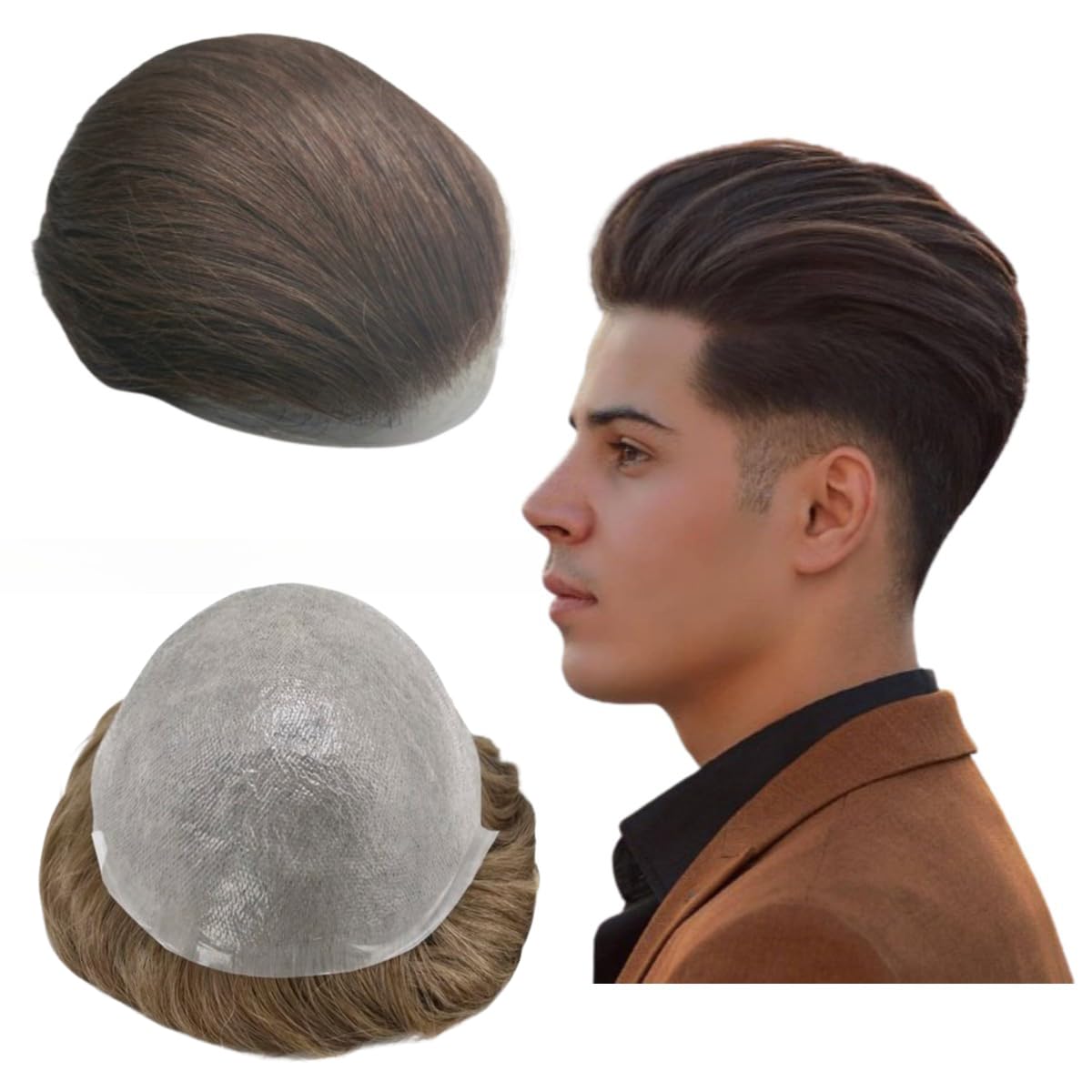 PU Pelle Toupée capelli umani Sistema di sostituzione 0,04mm Protesi per capelli Patch a pelle sottile