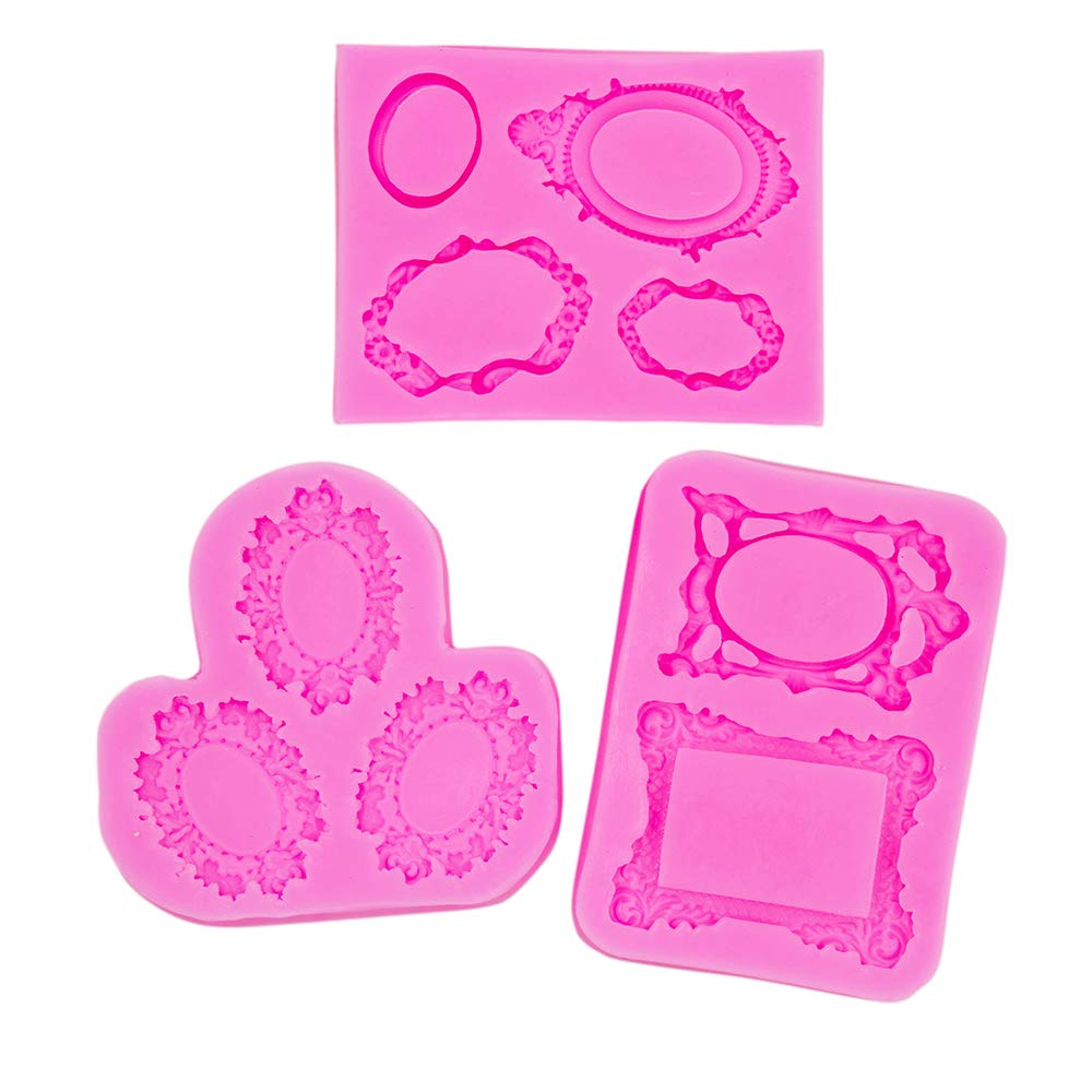 AUEAR, Vintage Mirror Frame Silicone Mold Fondant Cake Decorating Tools for Sugarcraft Chocolate Polymer Clay (3 Pack)-image-22