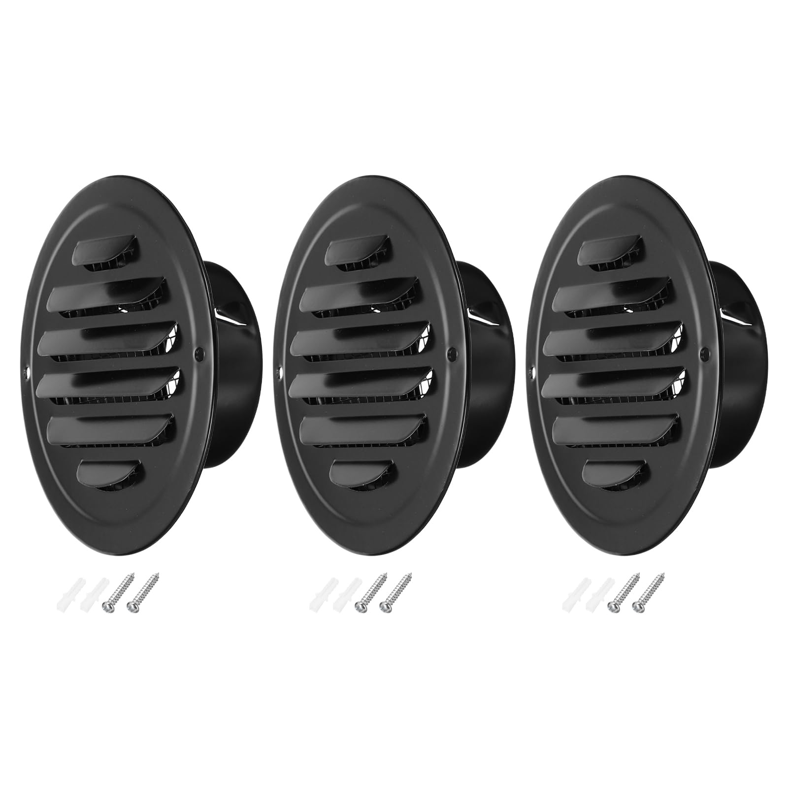 PATIKIL 3 Inch Round Soffit Vent, 3 Pack Stainless Steel Wall Vent Grille Cover Exterior Exhaust Louvered Vent with Built-in Mesh for Kitchen Bathroom Garage, Black