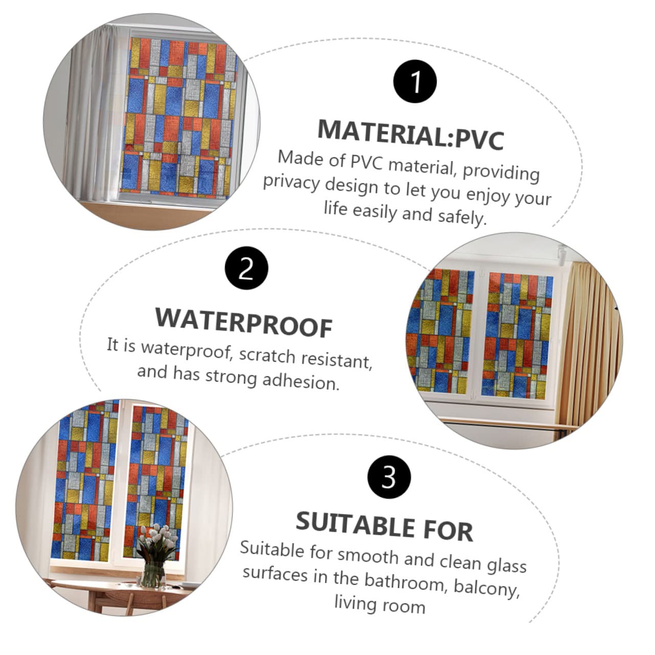 2piezas Película De Privacidad Para Ventanas Diseño No Adhesivo De Filtra Luz Solar y Brillo Para Baños Salones y Cocinas
