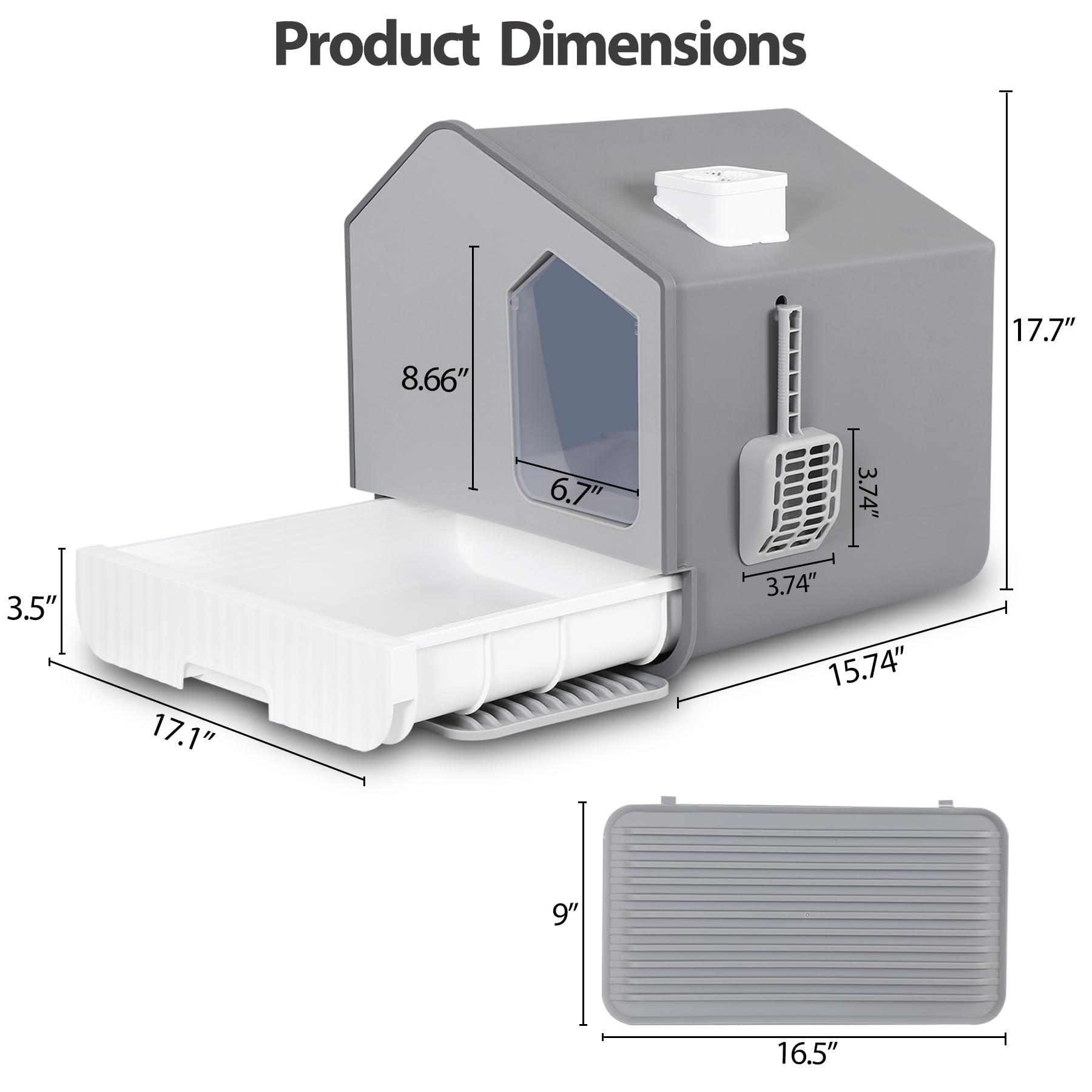 Caja de arena cerrada extra grande para gatos con alfombrilla y cuchara de arena, inodoro para gatos sin olor, antisalpicaduras, bandeja de arena cubierta con capucha para gatos