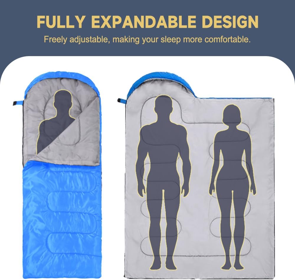 Ultra Light Sleeping Bag for Adults Backpacking Compartment 170T Envelope 4 Season Hooded Travel Smudge Proof Spacious Comfortable Warm Windproof