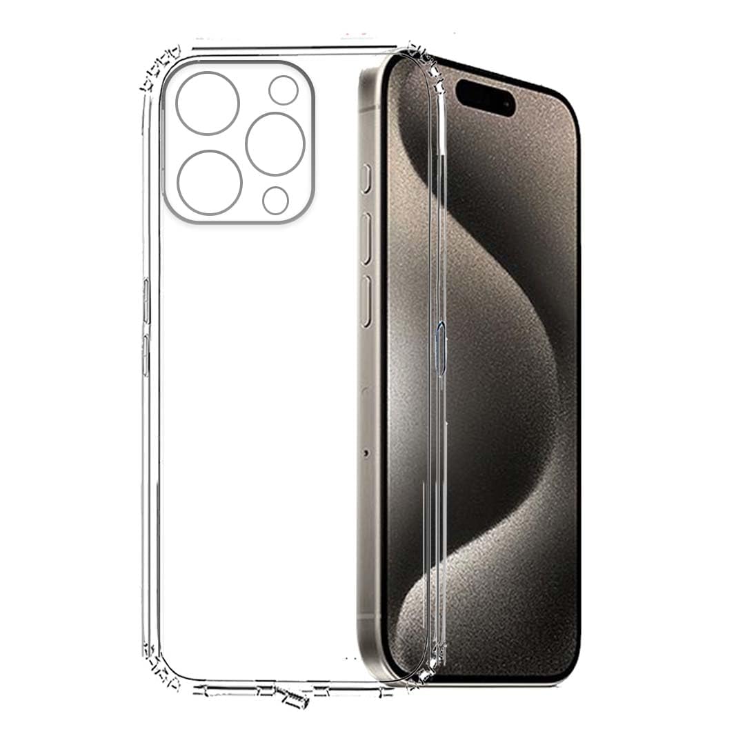 Dashmesh Shopping Transparent Back Case Cover for iPhone 15 Pro Max (Soft Silicone & Flexible & Camera Protection Back Case)