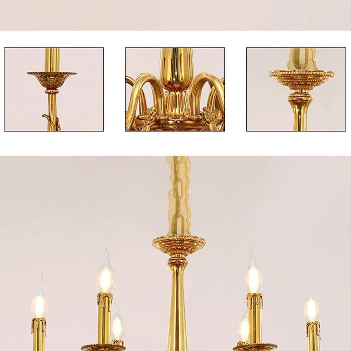 French All Copper Chandelier, 6-Head Candle Chandelier, Living Room, Bedroom, Dining Room, European and American Minimalist Villa Lig, Retro Lig