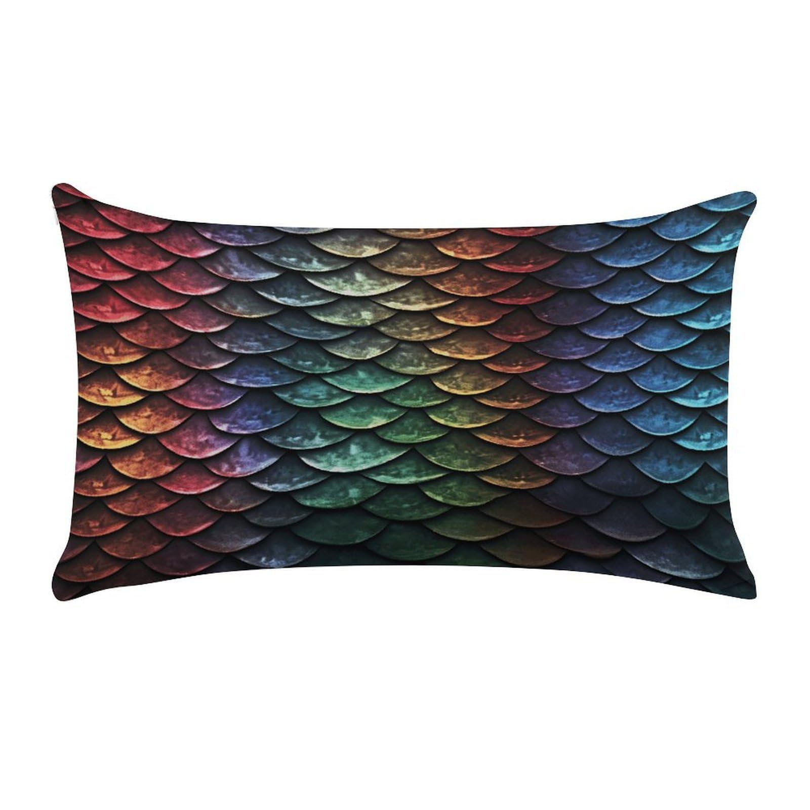 VstaDank Dragon Scale Throw Pillow Cover Rectangular Lumbar Throw Pillow Case Soft Farmhouse Accent Decorative Cushion Cases Short Plush Pillowcase with Zipper 12 X 20 Inch