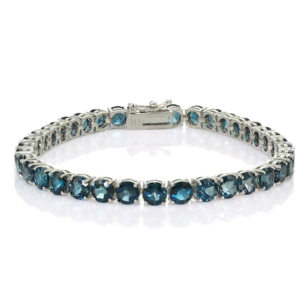 Ice GemsSterling Silver London Blue Topaz 5mm Round Tennis Bracelet
