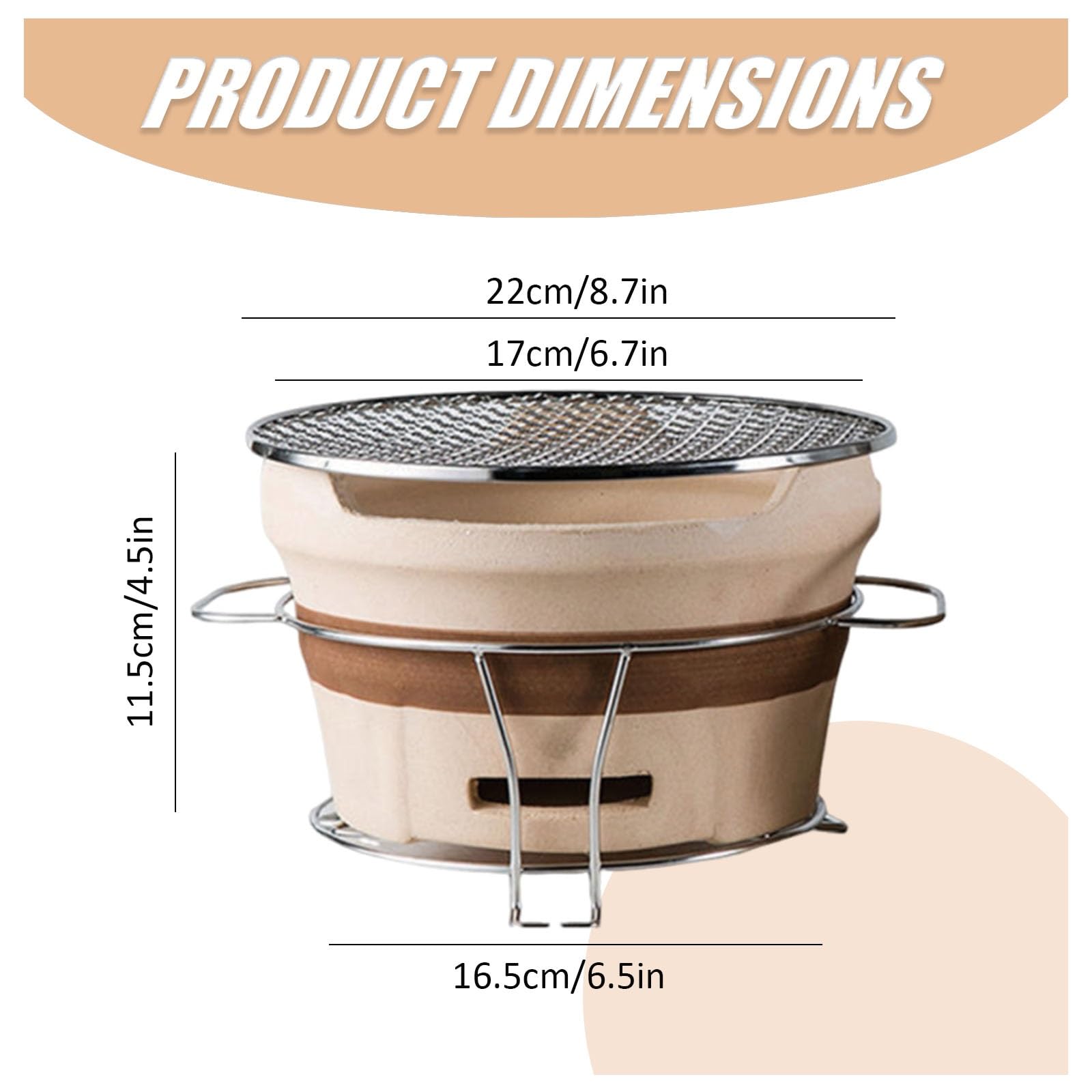 Barbecue portatile giapponese a carbonella, design rotondo, griglia coreana per campeggio e picnic, tavolo da pranzo e giardino (17 x 11,5 cm)