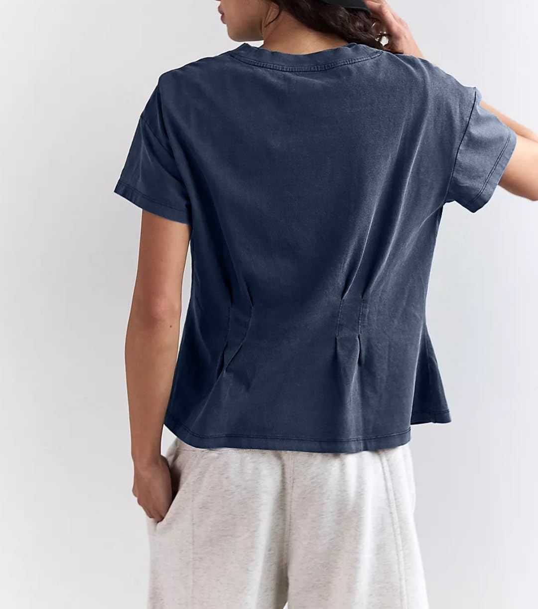 Women's Summer Short Sleeve Crewneck Flattering Pleated Babydoll Peplum Top Y2k Casual Flowy T Shirts - Image 5