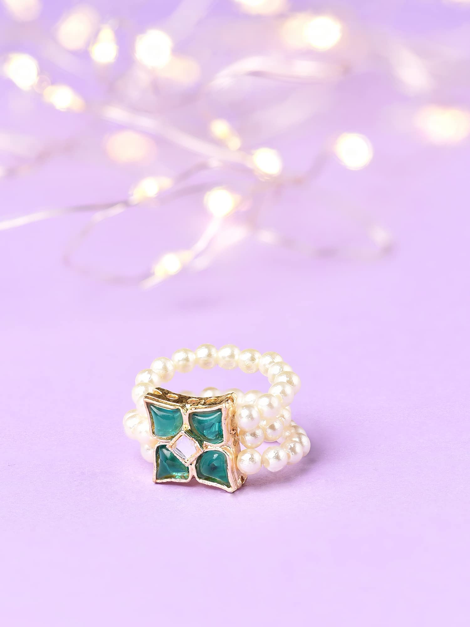 Kundan & Beaded Elasticated Fusion Adjustable Ring for Women, Unique Gift