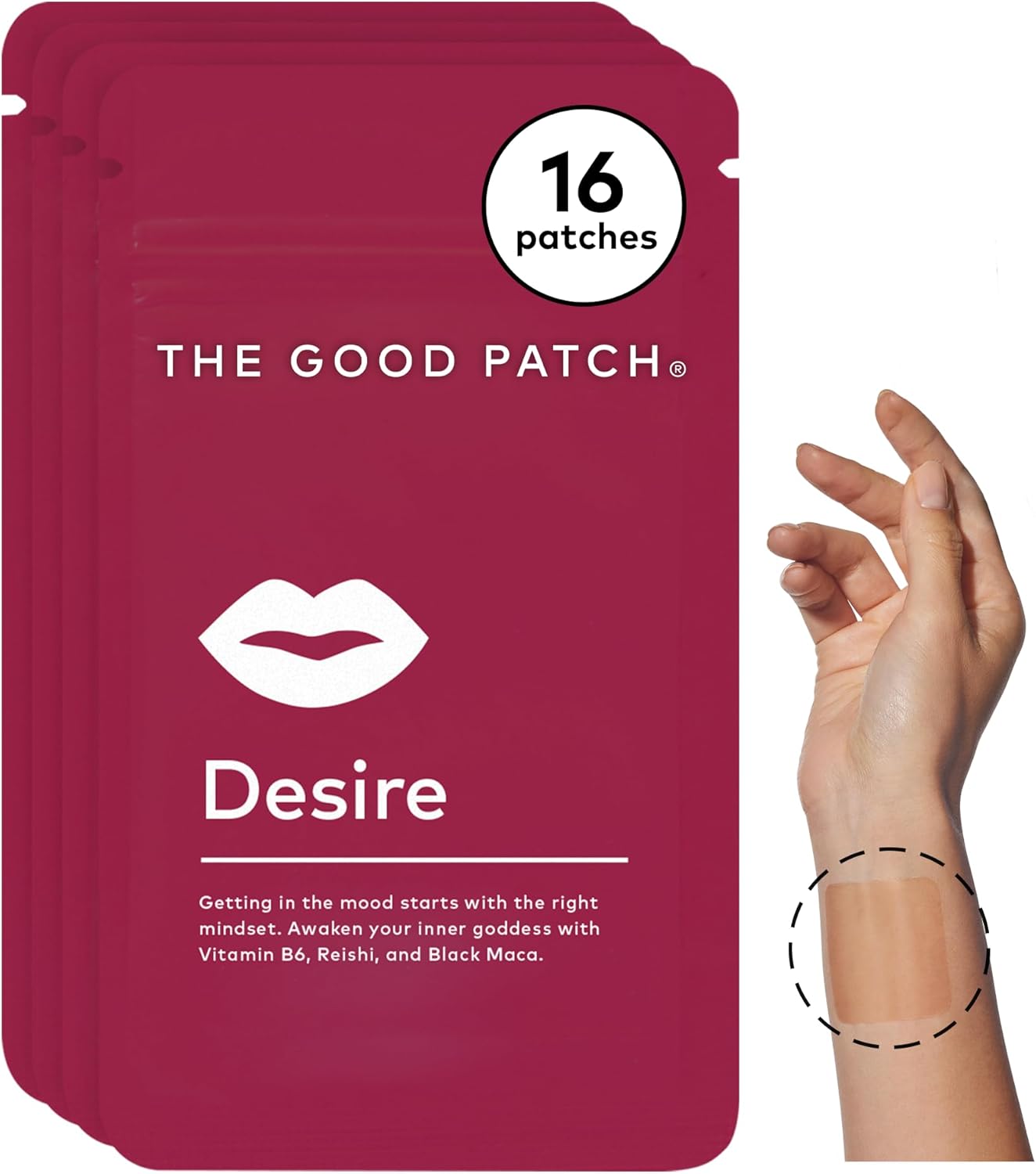 The Good Patch Desire Sexual Wellness Patches, Get in the Mood, Natural with Vitamin B6, Reishi, Black Maca, Plant Powered Wearable Wellness, Botanical and Vitamin (16 Total Patches)