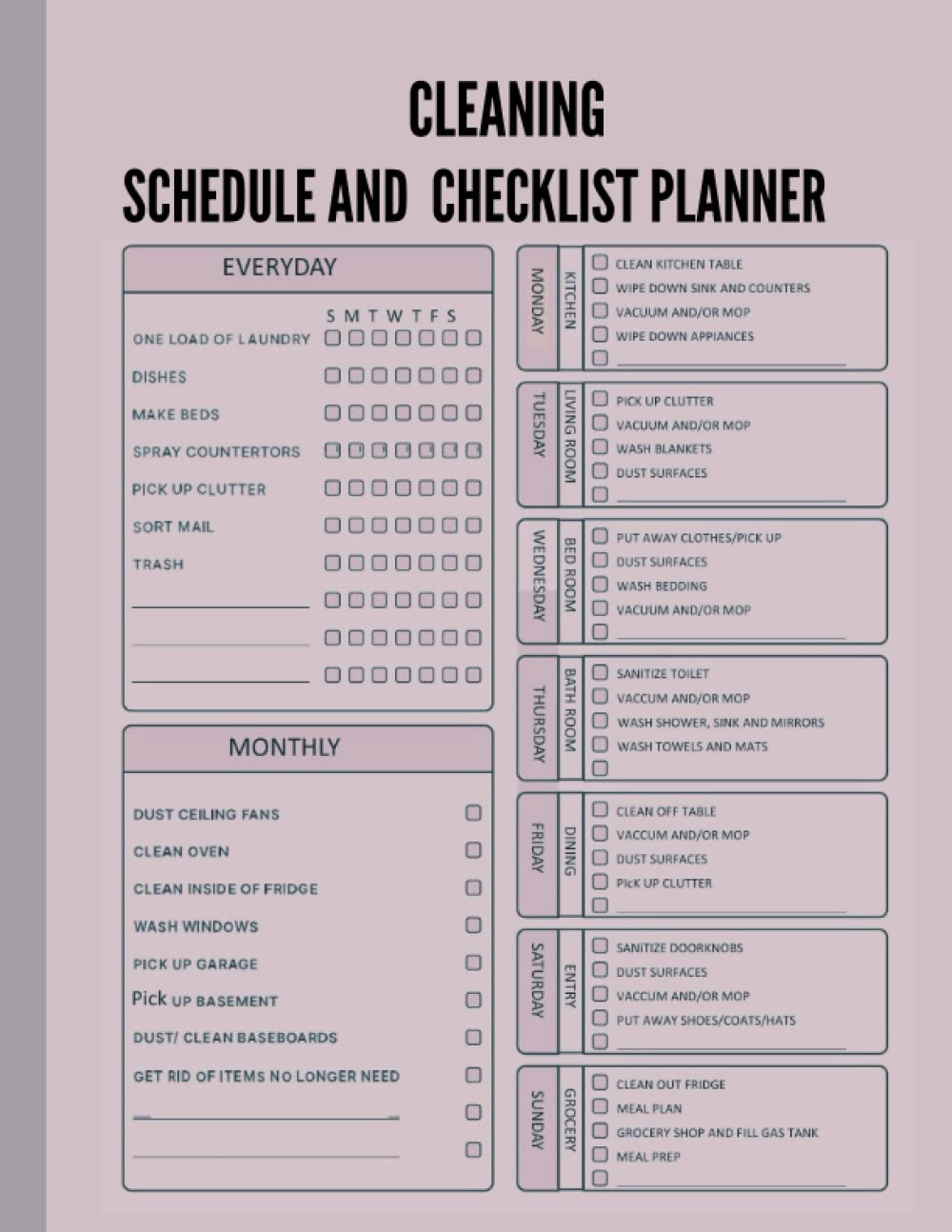 Cleaning Schedule And Checklist /Cleaning Planner: Daily, Weekly, and Monthly Cleaning Schedule for adults To Track Cleanliness of Your Home thumbnail