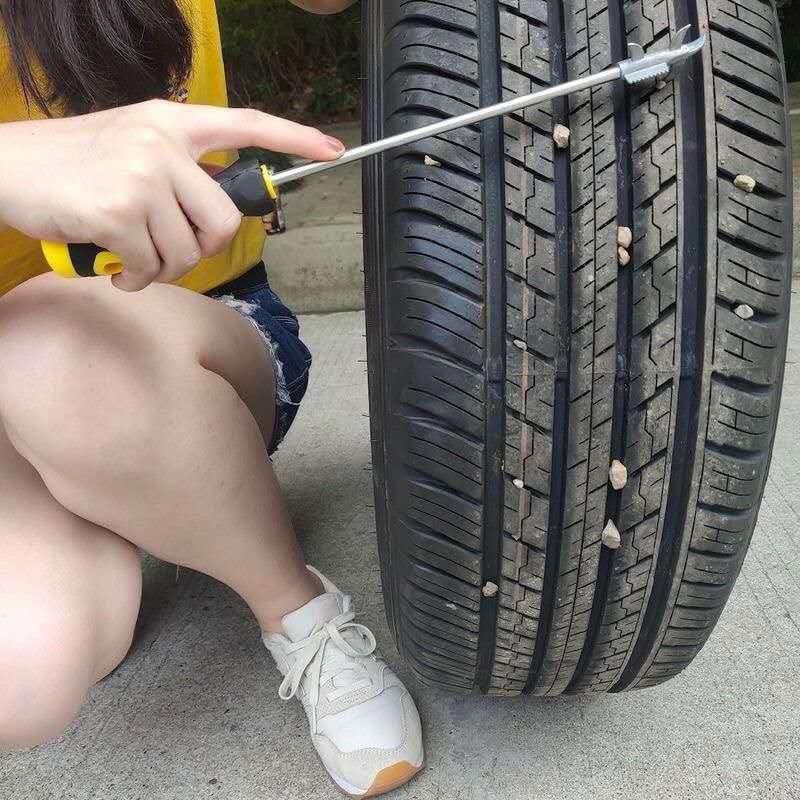 Bhajan 2 in 1 Car Tyre Remover Hooks, Solid Rubber Handle Rust-Resistance Tire Protector Hook, Tire Cleaning Tool, for Vehicle Motor Bike Tire Stone Remover - Vehicle Accessories-image-8
