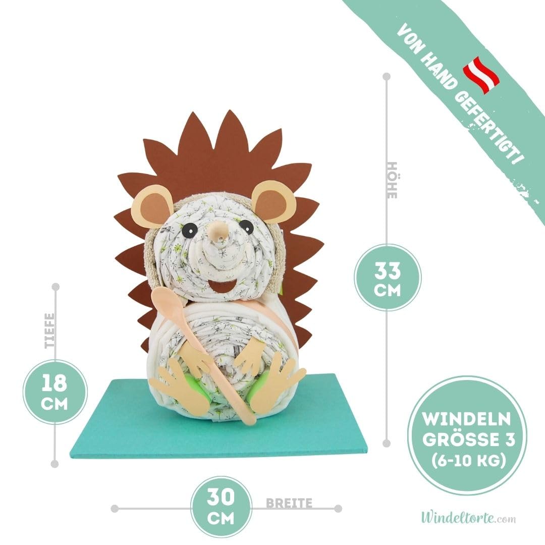 Igel [Tierfreunde Aufgepasst] für Jungen und Mädchen - Natur Freunde - Geschenk Baby - Windelgeschenk - Babyparty - Pullerparty - Jetzt Torte kaufen…
