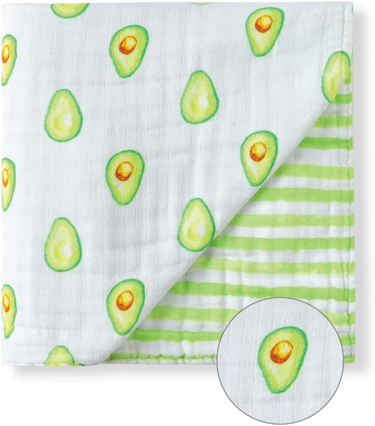 Malabar Baby Organic Cotton Muslin Snug Blanket Oversized 47 x 47 inches Baby Toddler Towel Wrap Gift, Premium 4 Layer Muslin Everything Dream Blanket, Avocado Stripes