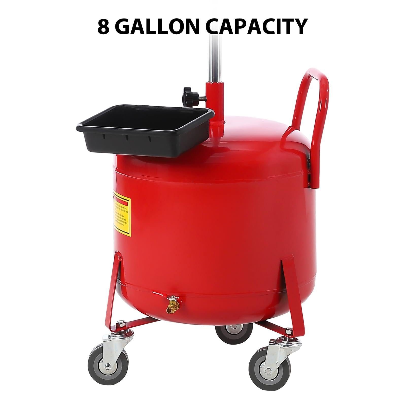 Garvee Chariot de vidange d'huile usagée 8 gallons – Système Mobile à air, Entonnoir réglable, bac Haut de Gamme 38cm, Roues Solides, Plateau à Outils – Idéal Atelier, Garage