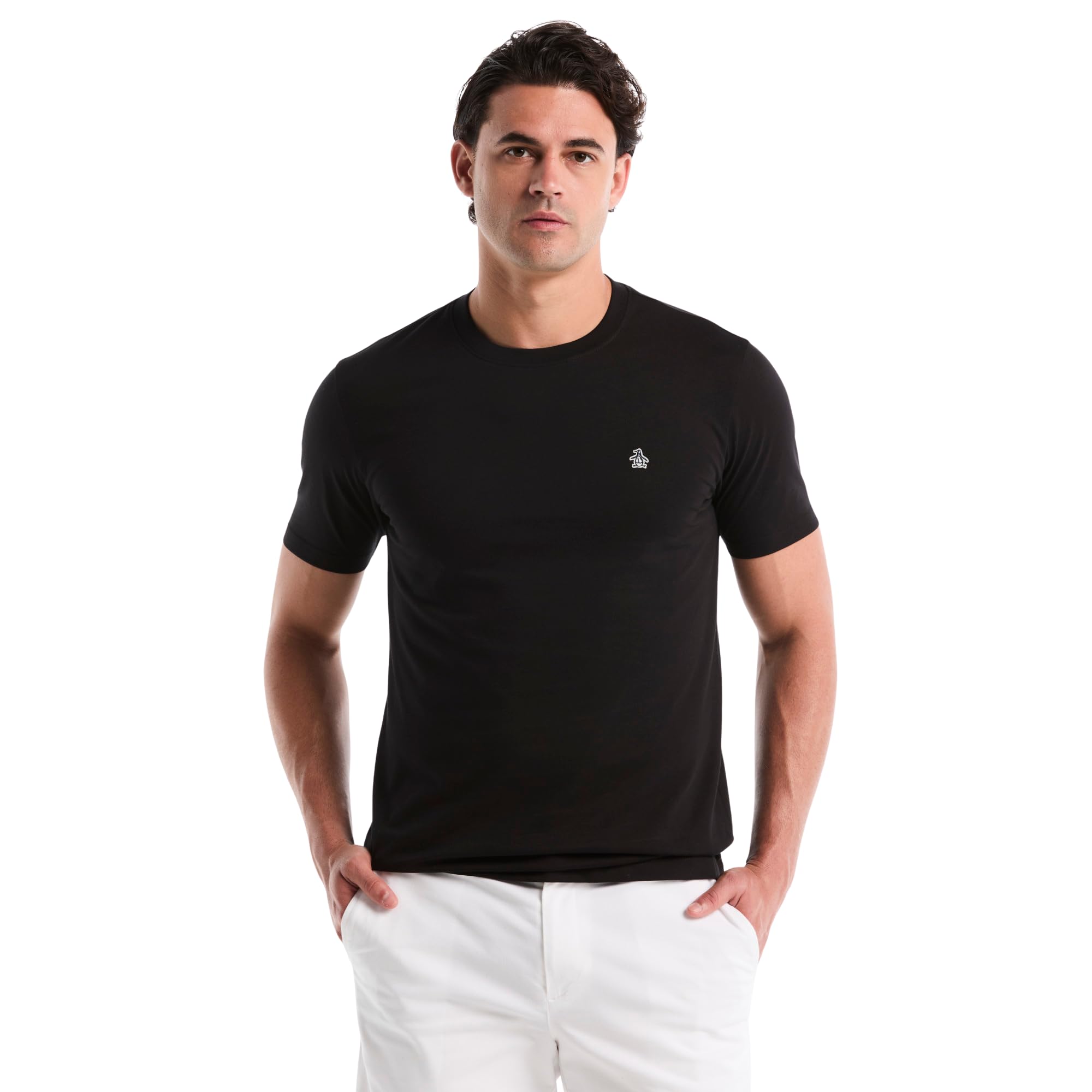 Original Penguin Men's T-Shirt - Sticker Pete Logo, Short Sleeve, 100% Organic Cotton, True Black