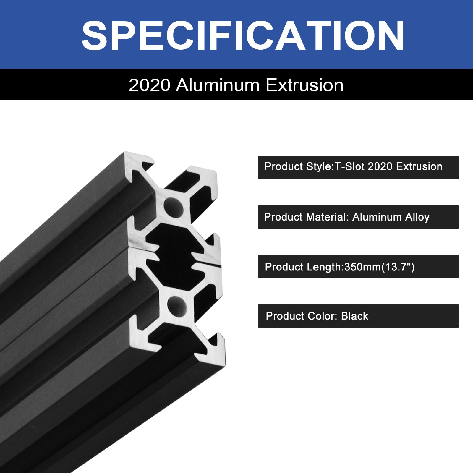 Paquete de 8 extrusión de aluminio 2020 ranura en T de 350 mm, perfil de aluminio extruido negro de 20 x 20 pulgadas, marco ranurado en T, riel lineal anodizado estándar europeo para