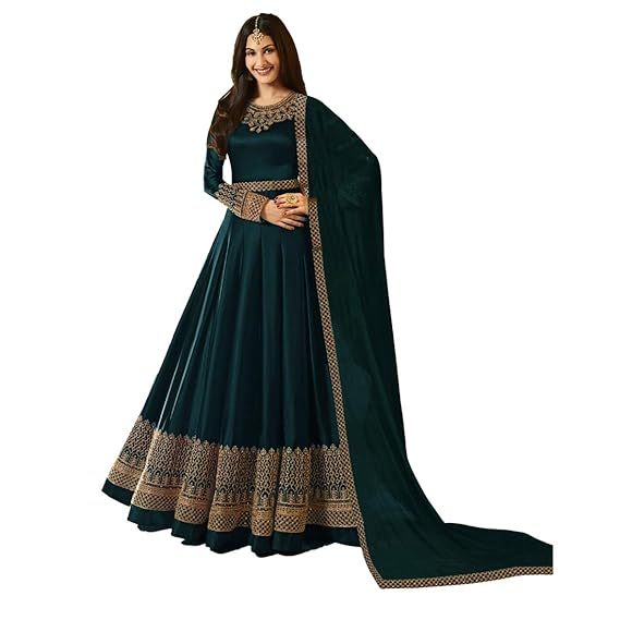 Niza Fashion Womens Satin Georgette Long Anarkali Suit