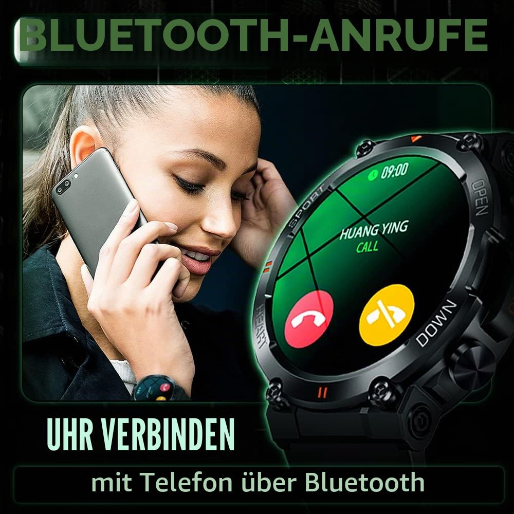 Smartwatch Herren mit Telefonfunktion, 1.39 Zoll 360 * 360HD, Fitness Uhr Männer Musiksteuerung, Herzfrequenz, Schrittzähler, Kalorien usw. Fitness Tracker für Männer iOS Android (Schwarz)