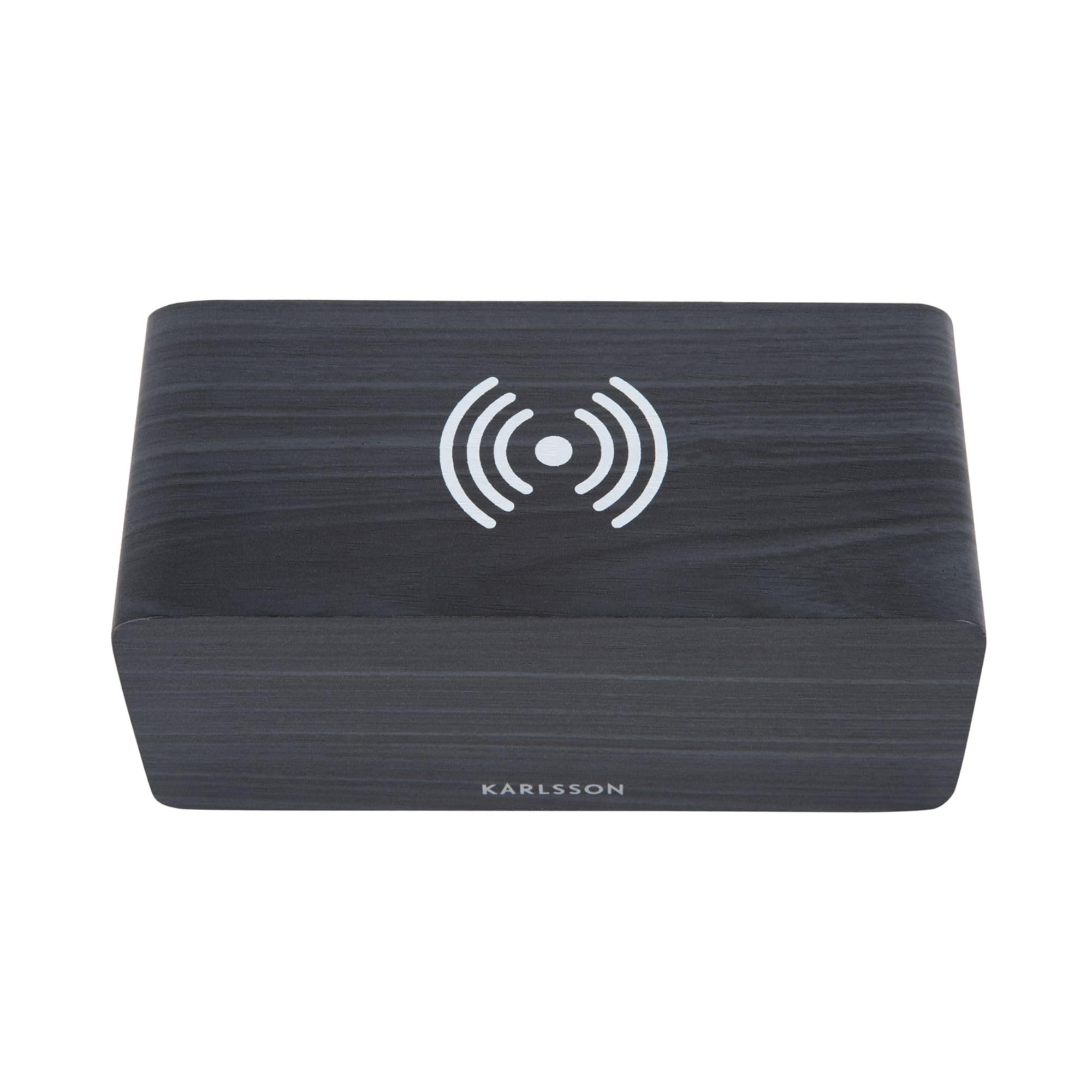 Karlsson Wecker Block w. Phone Charger LED - Schwarz - 7.4x15x7.1cm