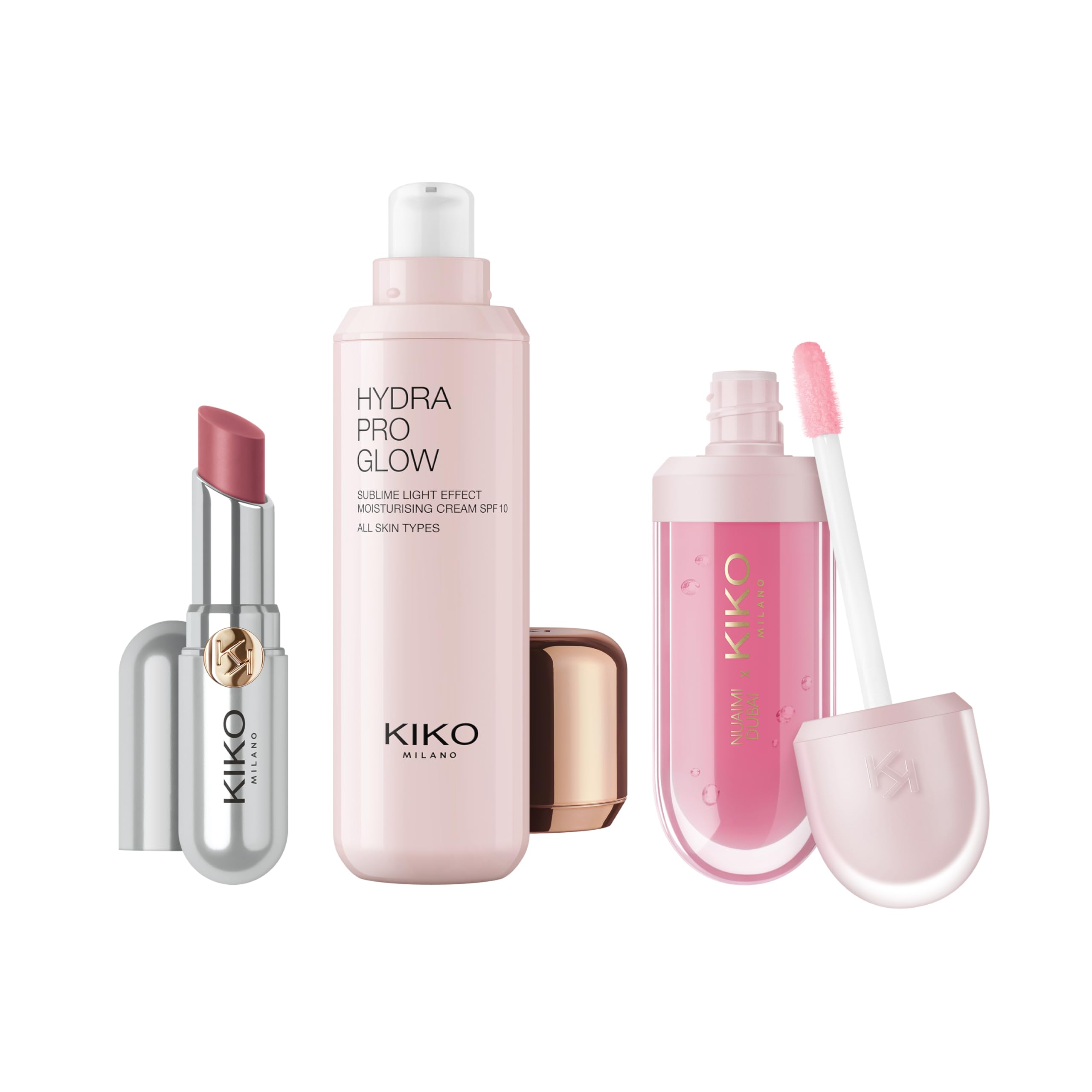 KIKO Milano Threads Of Time Hydra Glow Skincare Kit: Crème Visage, Huile, Baume Lèvres