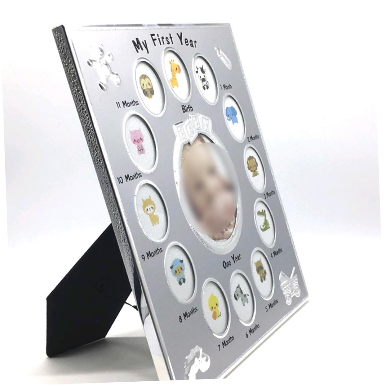 BESTonZON Mein Erstes Jahr Bilderrahmen aus Metall in Silber 12 Monate Fotorahmen für Babys Erinnerung für Familie und Tischdekoration Zufälliger Stil