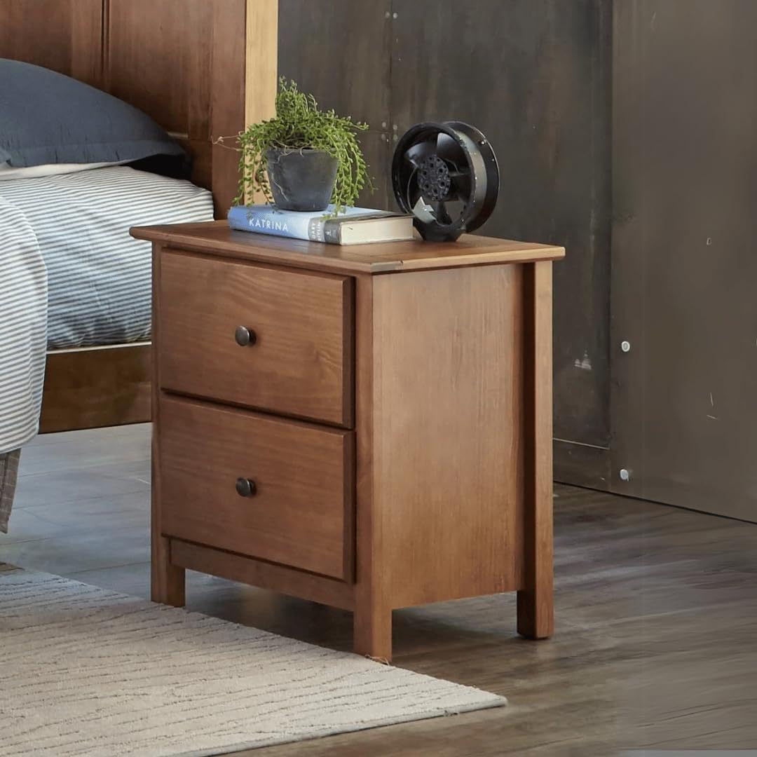 Shaker 2-Drawer Bedside Nightstand, Solid Wood with Walnut Finish