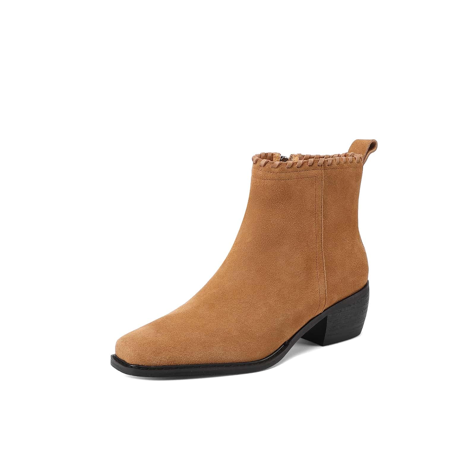 TinaCus Womens Suede Leather Ankle Boots Handmade Square Toe Side Zipper Chunky Heel Casual Fashion Booties