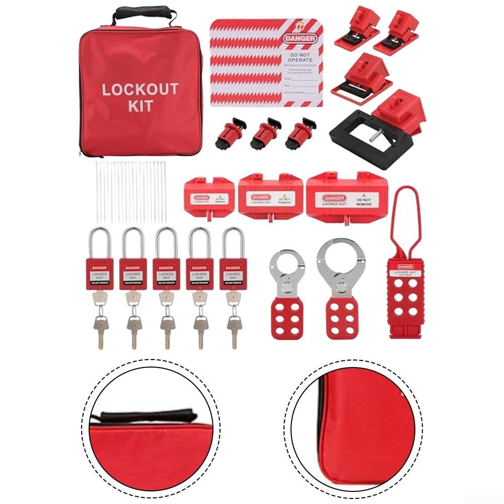 Kit de bloqueo eléctrico con 5 candados OSHA para interruptor de seguridad, incluye bolsa de almacenamiento, equipo de seguridad industrial
