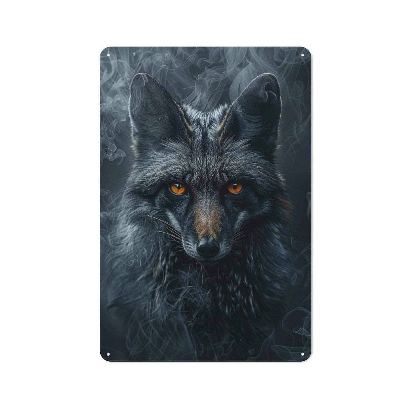 Clean Industrial Fox in Black Smoke Decorative Metal Plaque 30x20cm, Loft Wall Plaque for Modern Home, Workshop, Office Or Cafe