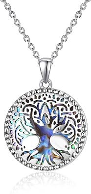 Abstract Tree of Life Necklace for Women 925 Sterling Silver Abalone Shell Inlaid Round Pendant - Soul Journey, Mystic, Boho Jewelry
