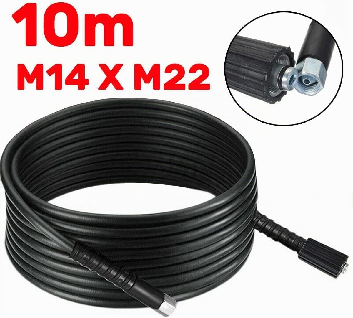 YUET Tubo Flessibile per idropulitrici 10M, Tubo per Idropulitrice, M14 x M22 (14 mm), per il Lavaggio dell'auto e la Pulizia del Giardino
