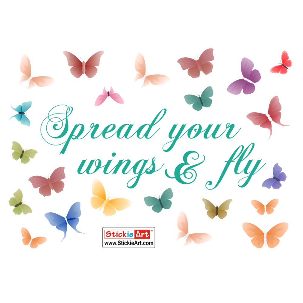 StickieArtSpread Your Wings & Fly Butterflies Wall Stickers, Home Decoration DIY Removable Wall Decals for Living Room Bedroom, Butterflies, Multi-Colour, 50 x 70 cm, STA-310