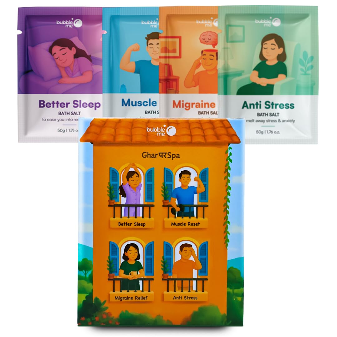 bubble me the reset kit – pack of 4 bath salt sachets | natural aromatherapy soak for stress, sleep, migraine & muscle recovery