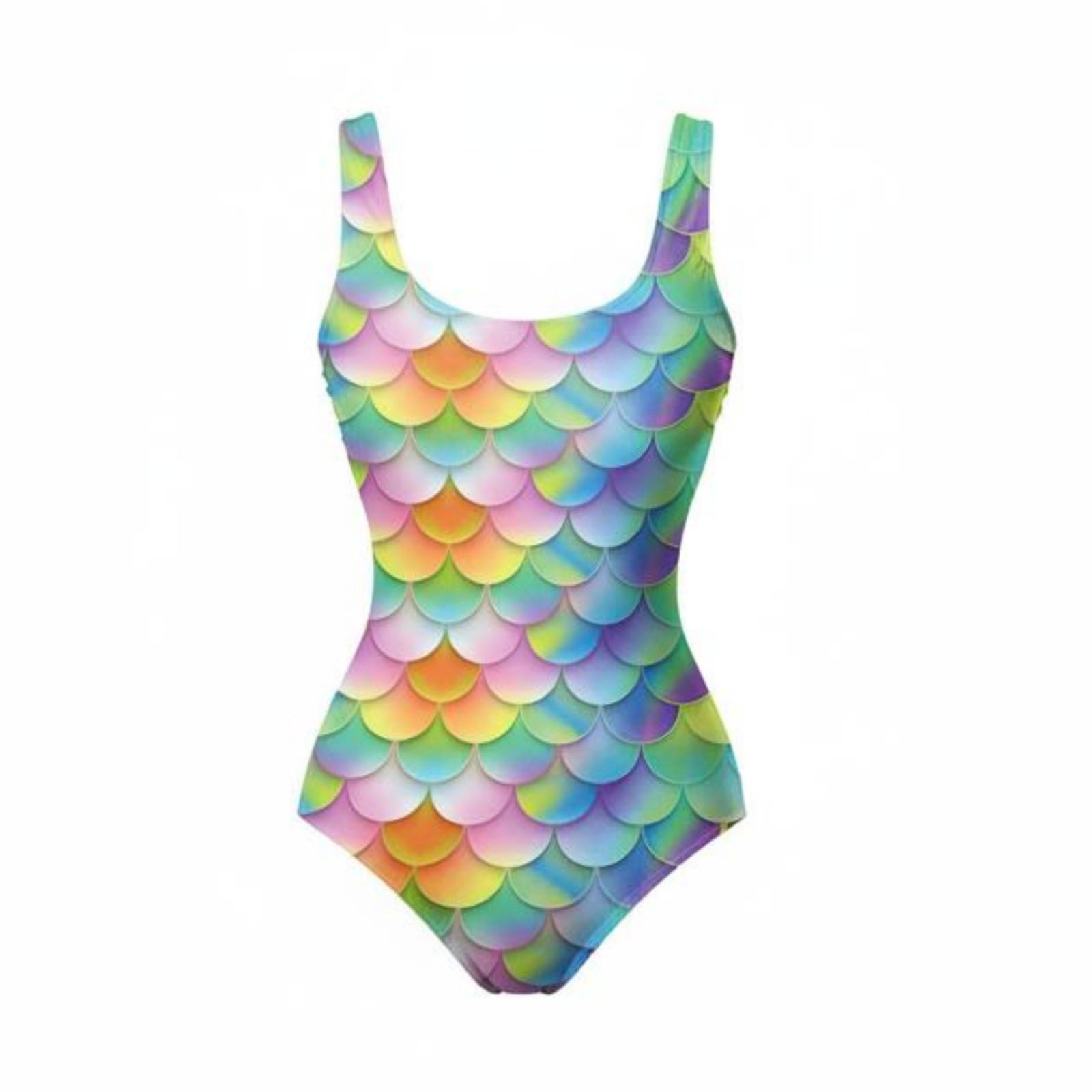 enakshi (label) Enakshi Close-Fitting Rainbow Single-Piece Swimsuit Colorful Aquatic Scale Print Swimsuit Stretchy U-Neck Bathing Suit Quick-Dry for Women, Beach, Swimming Pool, L, Xg202-1001-picture-26
