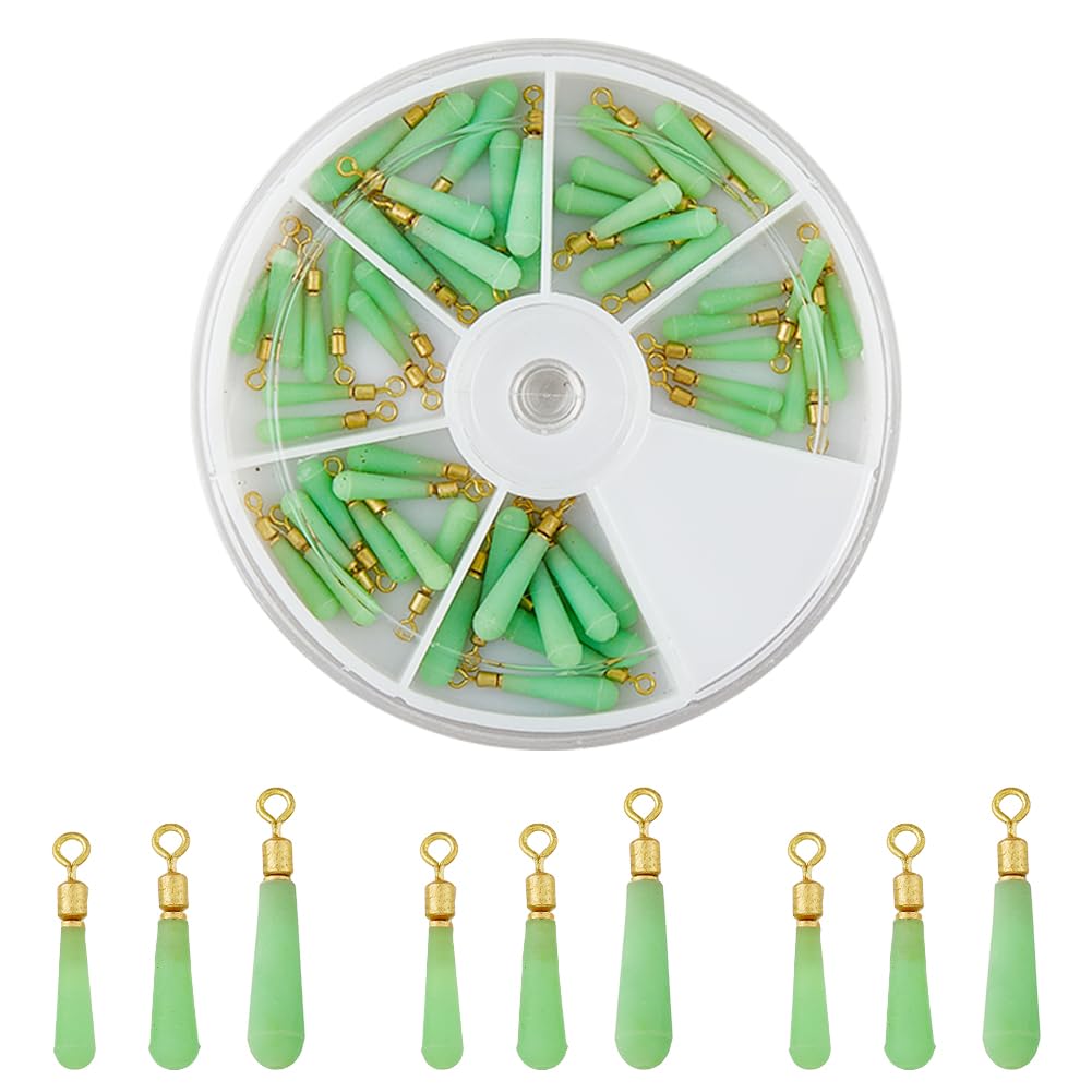 SUPERFINDINGS 60Pcs 3 Sizes Green Fishing Block Drift Rotation Floats Silicone Fishing Bobbers with Brass Findings Float Rotation Buoy Seat Tube Floats Adapters Accessories for Fishing