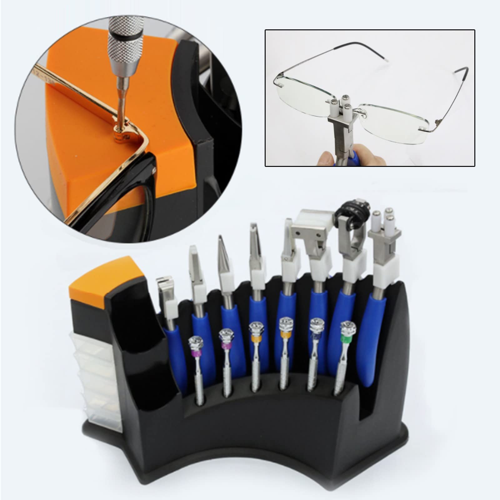 NICHOY 14-teiliges optisches Brillen-Reparatur-Werkzeug-Set mit 8 Optikern, 1 Satz Brillenzangen-Schraubendreher-Set, optisches Reparatur-Handwerkzeug(Color:黑色,Size:a Set)