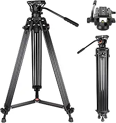 COMAN Tripé de vídeo, KX3636 tripé profissional de alumínio resistente de 188 cm com placa de liberação rápida e cabeça fluida de 360 graus para DSLR, filmadora, câmeras, carga máxima: 8 kg