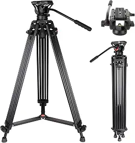 COMAN Tripé de vídeo, KX3636 tripé profissional de alumínio resistente de 188 cm com placa de liberação rápida e cabeça fluida de 360 graus para DSLR, filmadora, câmeras, carga máxima: 8 kg
