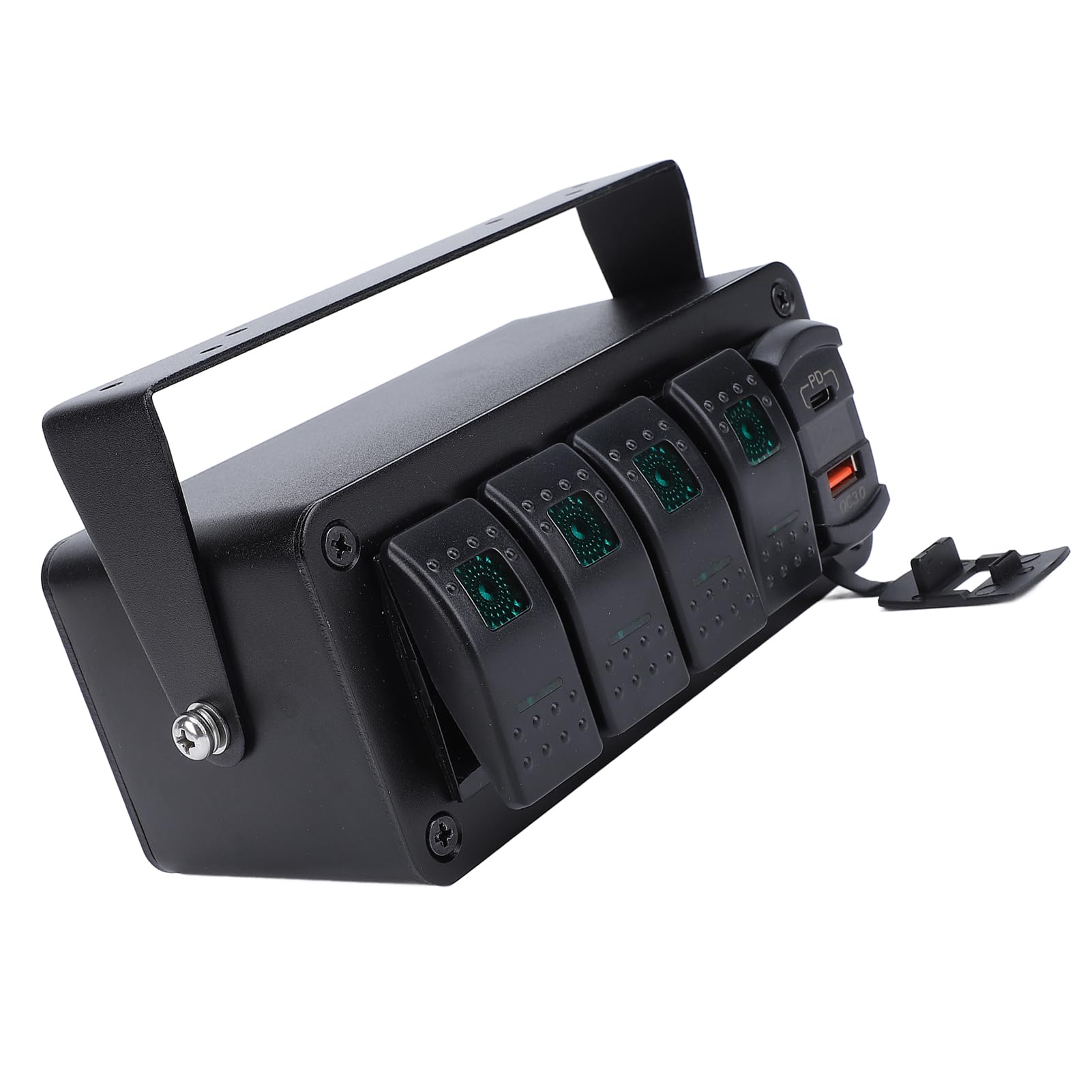 12V 24V DC Vorverdrahtete Schaltbox, Wasserdichte Multifunktions-PD Typ C QC 3.0 USB 4-Gang-Kippschalterbox für LKW für Auto für UTV ATV (grünes Licht)