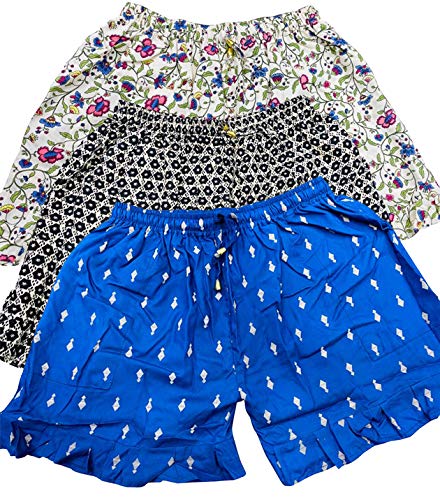 Image of Ukal Rayon Printed Frill Shorts for Women and Girls Casual Wear Night Wear Daily Use Summer Shorts with Pockets (Pack of 3)